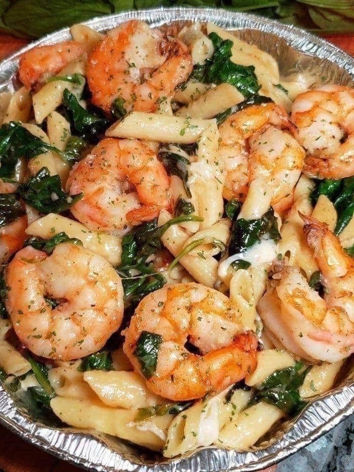 Cheese Shrimp Penne Pasta & Spinach