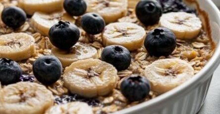 Baked Oatmeal with Blueberries and Bananas