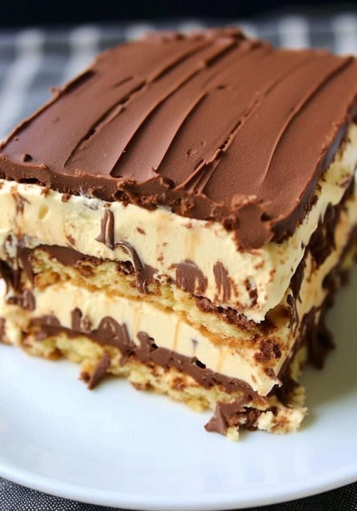 NO BAKE PEANUT BUTTER ECLAIR CAKE