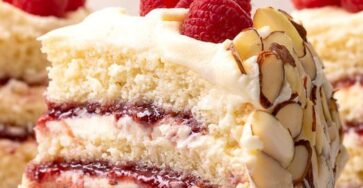 White Chocolate Almond Raspberry Cake