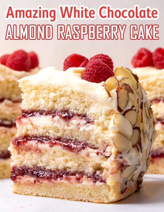 White Chocolate Almond Raspberry Cake