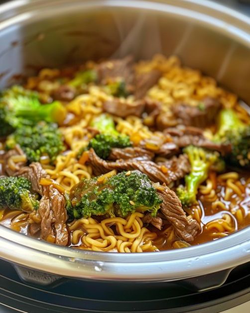 Slow Cooker Beef and Broccoli Ramen