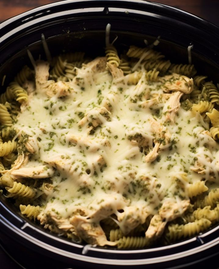 Slow Cooker Pesto Mozzarella Pasta