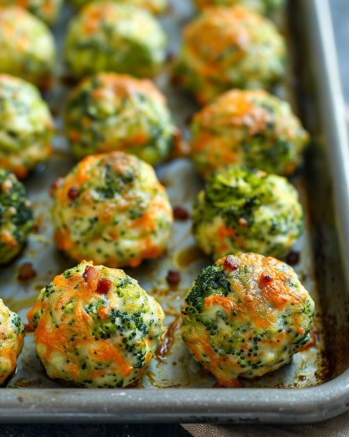 Baked Broccoli Cheese Balls with Bacon Bits