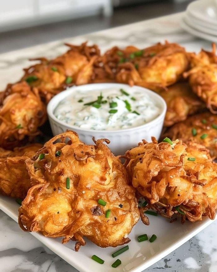 Amish Onion Fritters with Chive Dip