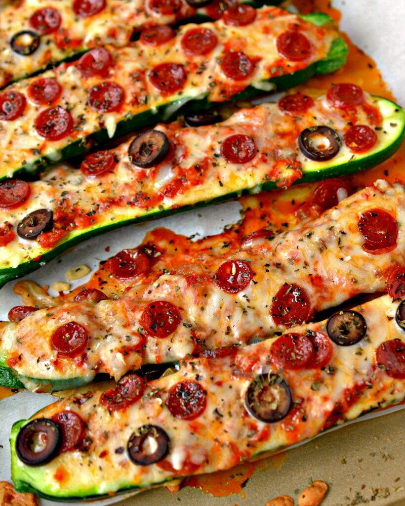 PIZZA STUFFED ZUCCHINI BOATS