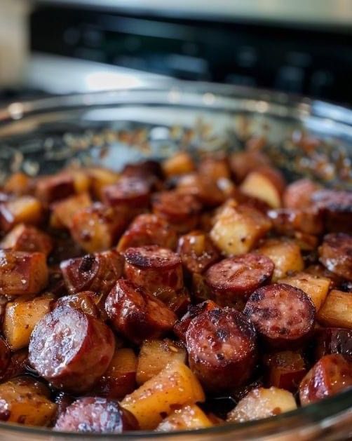 Slow Cooker Apple Kielbasa Bites