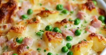 Cheesy Ham and Potato au Gratin with Peas