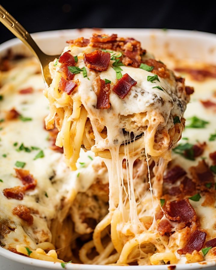 Bacon Cream Cheese Baked Spaghetti