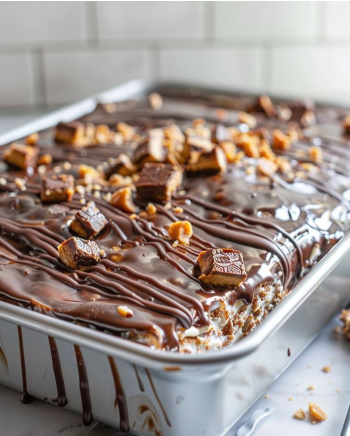 Snickers Poke Cake