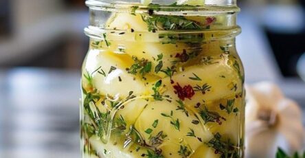 Mason jar of herb-garlic-seasoned cheese