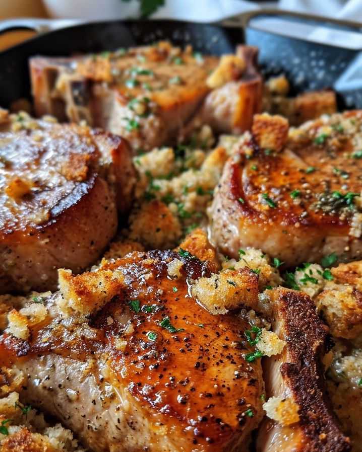 Herbed Pork Chop and Golden Stuffing Bake