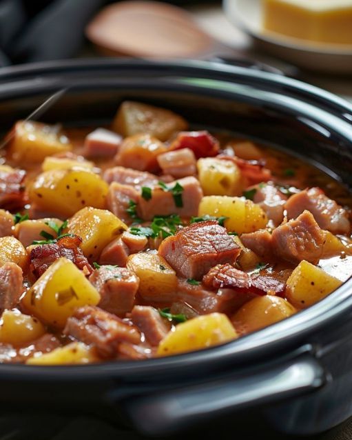 Slow Cooker Ham and Potatoes Stew