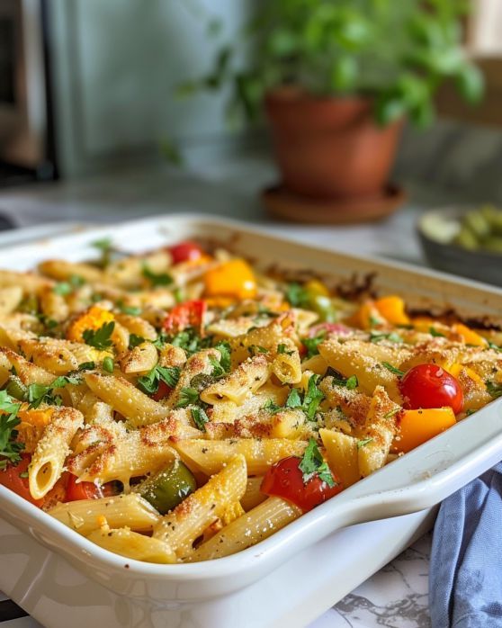 Baked Mostaccioli with Spring Vegetables