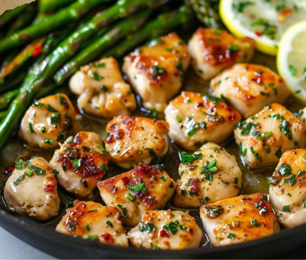 Garlic Butter Chicken Bites with Lemon Asparagus