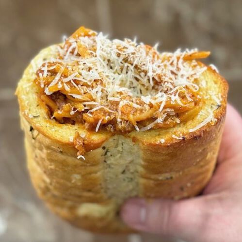 Spaghetti Stuffed Garlic Bread