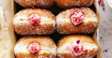 Raspberry cheesecake brioche doughnuts