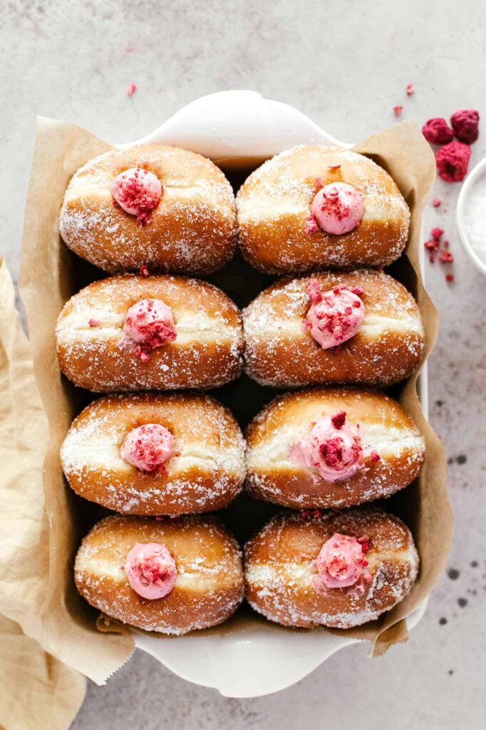 Raspberry cheesecake brioche doughnuts