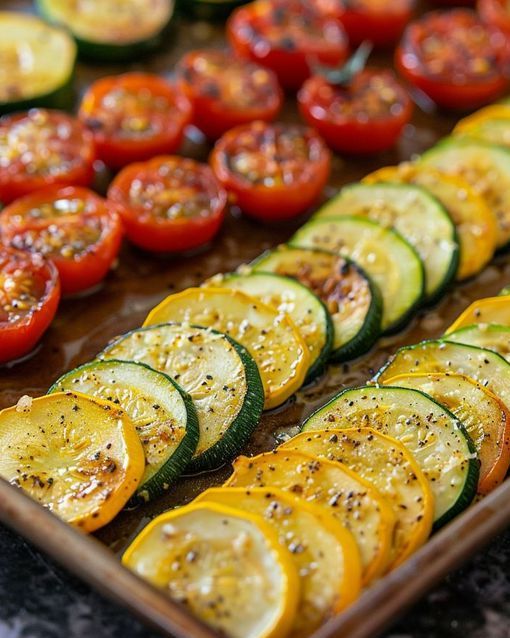 Roasted Garlic Parmesan Zucchini, Squash, and Tomatoes