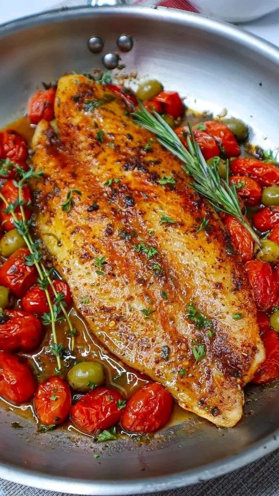 Baked Fish with Cherry Tomatoes and Olives