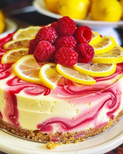 Lemon Raspberry Swirl Cheesecake