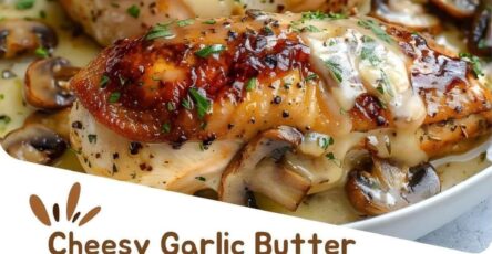 Cheesy Garlic Butter Mushroom Stuffed Chicken