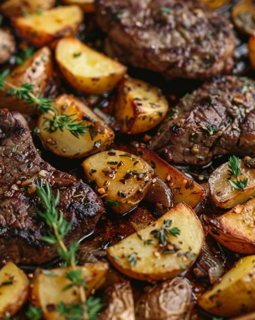 Balsamic Garlic Baked Steak and Potatoes