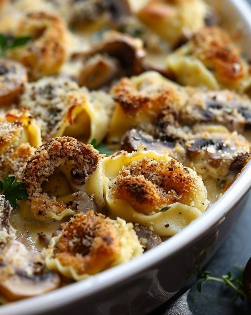 Four Cheese Tortellini and Mushroom Casserole