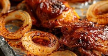 Baked Barbecue Chicken Thighs with Onions