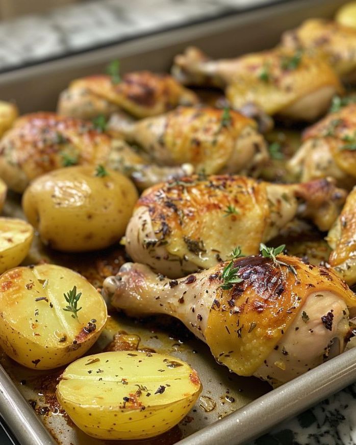 Sheet Pan Baked Chicken Legs & Potatoes