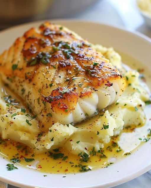 Golden Seared Cod with Herb Butter Sauce