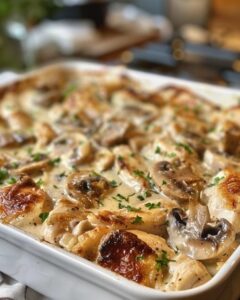 Creamy Caesar Chicken and Mushroom Bake