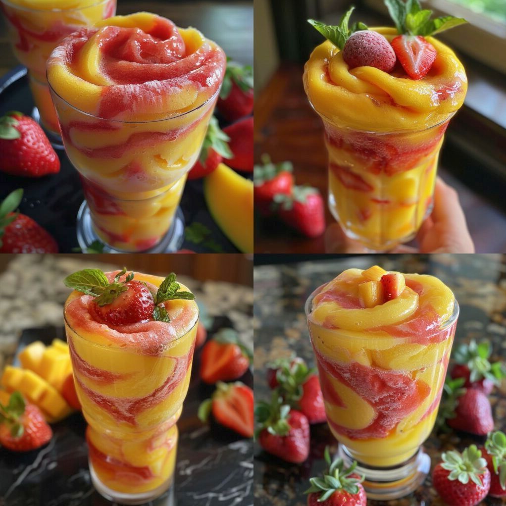 Fresh Mango Strawberry Swirled Slushies