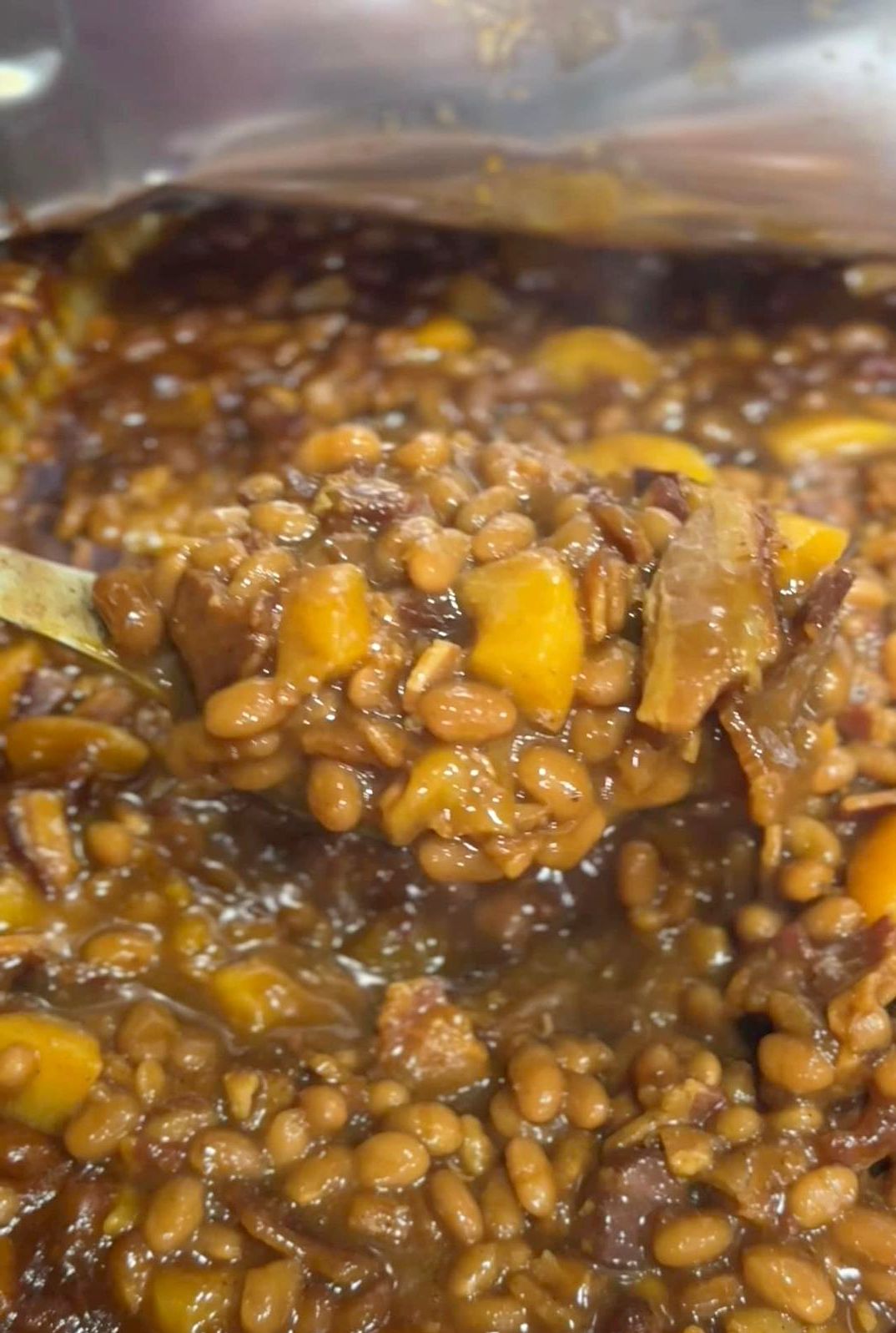 Peach Bourbon Baked Beans