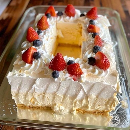 Rectangular Cream Cake with Fresh Berries