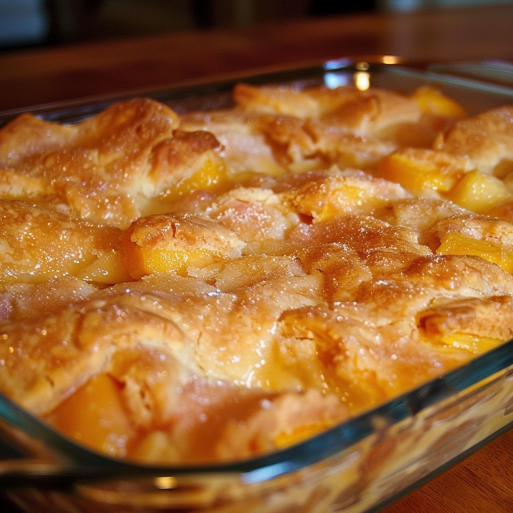 vintage oven-baked peach cobbler