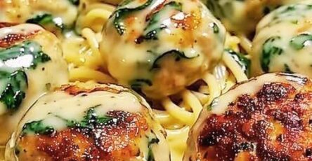 Chicken Ricotta Meatballs with Spinach Alfredo Sauce