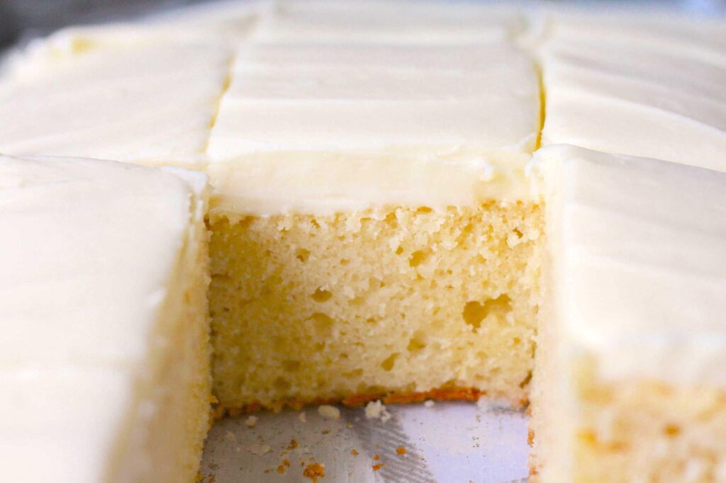 Moist Vanilla Sheet Cake with Creamy Buttercream Frosting