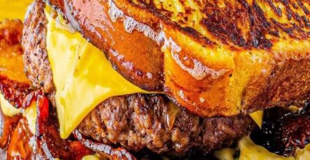 French Toast Burger with Bacon and Cheese