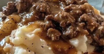 Ground Beef and Gravy Over Mashed Potatoes