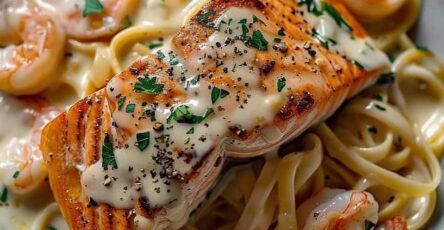 Salmon and Shrimp Alfredo