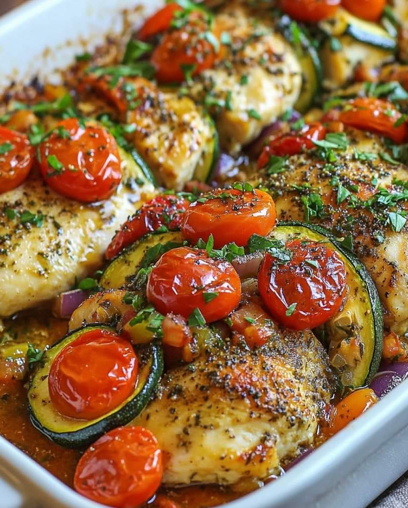 Baked Chicken with Zucchini and Cherry Tomatoes