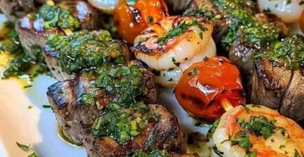 Grilled Steak and Scallop Skewers with Chimichurri Sauce