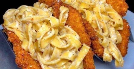 Fried Chicken Cutlet "Tacos" with Creamy Pasta Filling