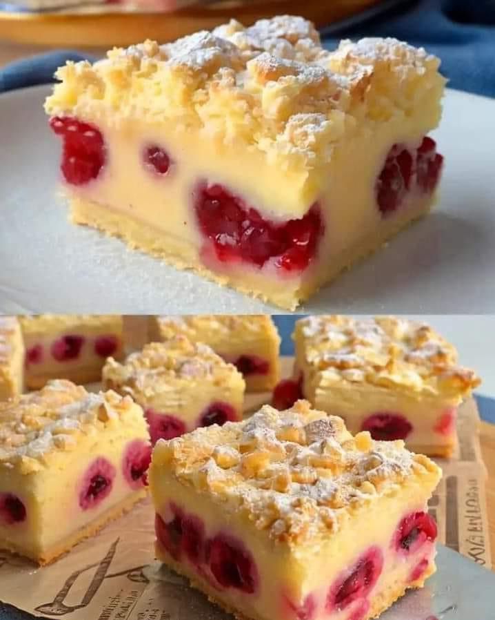 Cherry Cake with Sprinkles and Vanilla Pudding