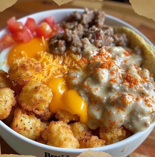 Tater Tot Breakfast Bowl with Sausage Gravy