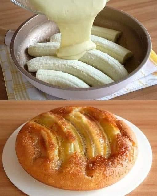 Banana Cake with Sliced Bananas