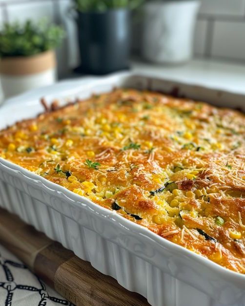 Cheesy Zucchini Cornbread Casserole