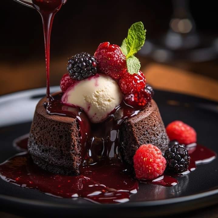 Chocolate Lava Cake with Berry Compote