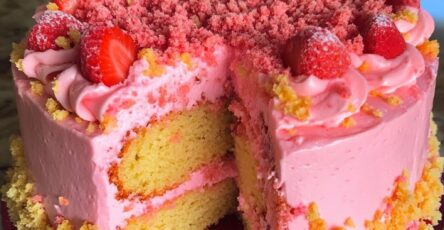 Strawberry Lemon Crunch Cake with Strawberry Cream Icing